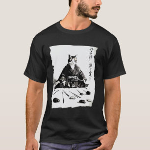 Samurai-Katze japanische Kalligrafie-Kunst T-Shirt
