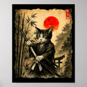 Samurai-Katze japanische Kunst Männer Jungen lusti Poster