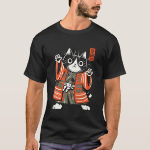 Samurai-Katze japanische Kunst Ukiyo-e lustiger Kr T-Shirt