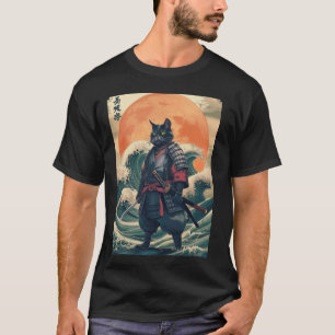 Samurai-Katze japanische Kunst Vintage-Ninja-Katze T-Shirt