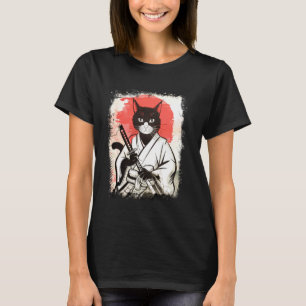 Samurai-Katze japanischer Kunststil Vintage-Ninja- T-Shirt