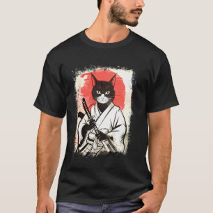 Samurai-Katze japanischer Kunststil Vintage-Ninja- T-Shirt