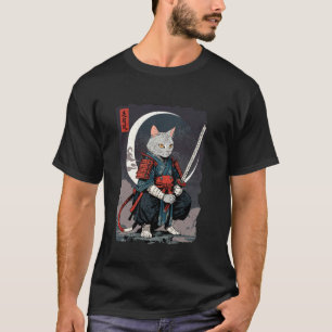 Samurai-Katze Japanischer Retro-Kämpfer Katze Mond T-Shirt