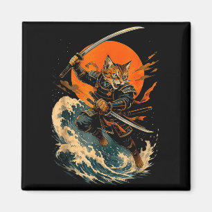 Samurai-Katze japanischer Vintage-Ukiyo-e-Katze An Magnet