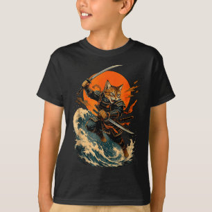 Samurai-Katze japanischer Vintage-Ukiyo-e-Katze An T-Shirt