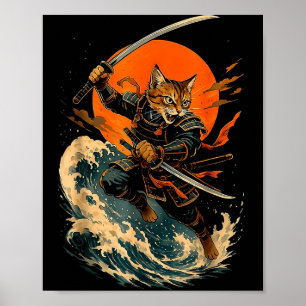 Samurai-Katze japanischer Vintage-Ukiyo-e-Katzen-A Poster