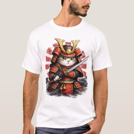 Samurai-Katze Japanisches Krieger Anime-Design T-Shirt