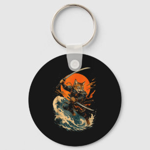 Samurai-Katze japanisches Vintage-Ukiyo-e-Katze An Schlüsselanhänger