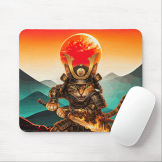 Samurai-Katze Krieger Sonnenuntergang Rutschfeste  Mousepad