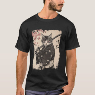 Samurai-Katze-Krieger Vintage-Japanisches Ukiyo-e- T-Shirt