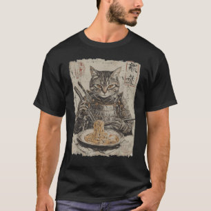 Samurai-Katze liebt Ramen Lustige Anime japanische T-Shirt