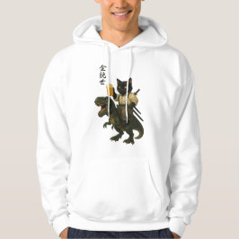 Samurai-Katze mit Bier & T-Rex | Retro-Japanische Hoodie