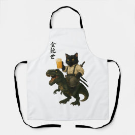 Samurai-Katze mit Bier & T-Rex | Retro-Japanische Schürze