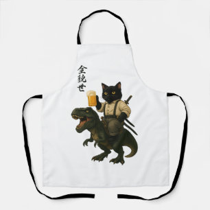 Samurai-Katze mit Bier & T-Rex Retro-Japanische Schürze