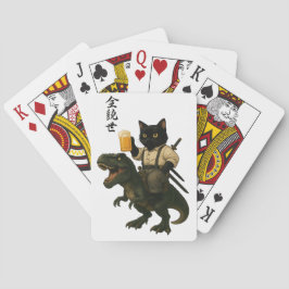Samurai-Katze mit Bier & T-Rex | Retro-Japanische Spielkarten