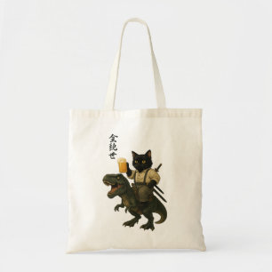 Samurai-Katze mit Bier & T-Rex Retro-Japanische Tragetasche