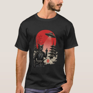 Samurai-Katze-Ninja mit Katana japanischer Anime-K T-Shirt