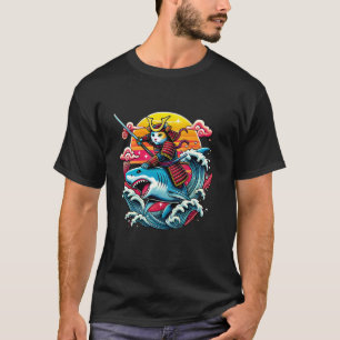 Samurai-Katze - Retro-Ninja Japanische Katzen-Hai T-Shirt