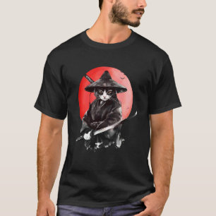 Samurai-Katze Sonnenuntergang Vintage Ukiyo-e Krie T-Shirt