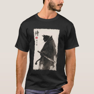 Samurai-Katze-Tuschekunst Japanisches Katana Minim T-Shirt