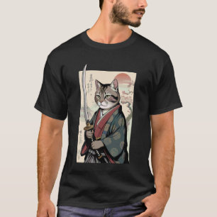 Samurai-Katze Vintage Ukiyo-e Krieger Art Grafik K T-Shirt