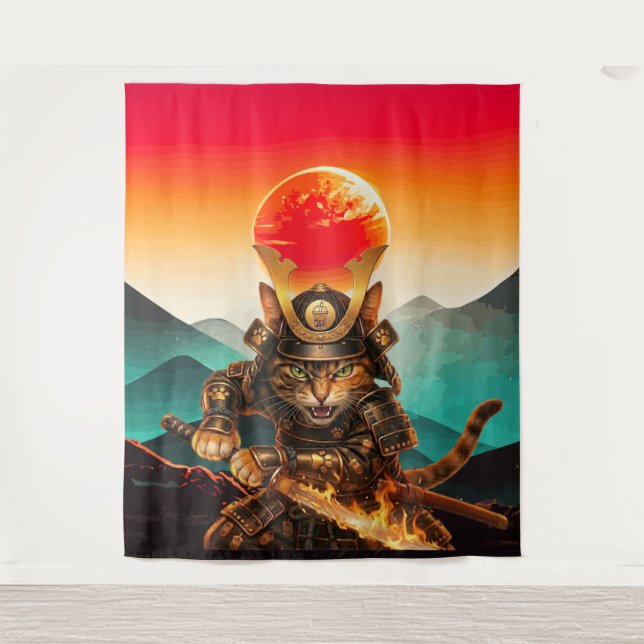 Samurai-Katzen-Krieger-Legende Wandteppich (Vorderseite)