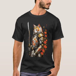 Samurai-Katzen-Rüstung Schwert Japanischer Krieger T-Shirt