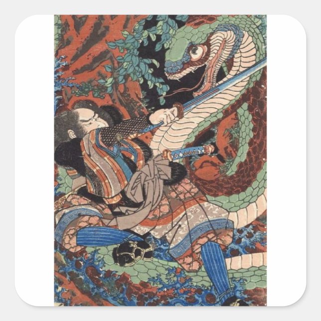 SAMURAI KILLTE EINEN RIESIGEN SNAKE-STICKER QUADRATISCHER AUFKLEBER (Vorderseite)