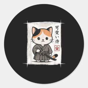 Samurai Kitten Japanisch Anime Kawaii Funny Cat Me Runder Aufkleber