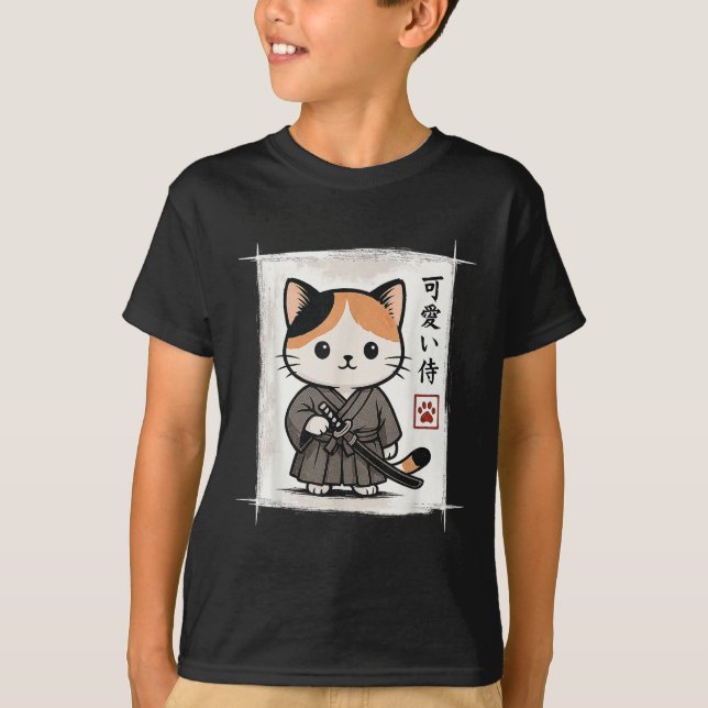 Samurai Kitten Japanisch Anime Kawaii Funny Cat Me T-Shirt (Vorderseite)