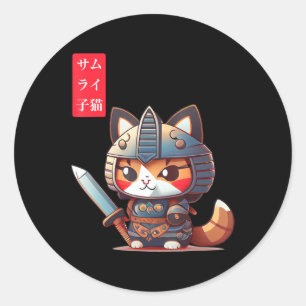 Samurai Kitten Kawaii Japanisch Kunst für Anime Lo Runder Aufkleber