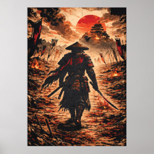 Samurai-Krieger auf dem Schlachtfeld, japanische A Poster