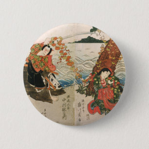 Samurai-Krieger auf dem Strand Button