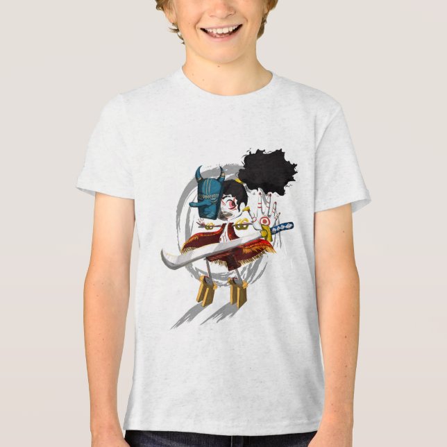 Samurai-Krieger Chibi-Dämonenmaske Tri-Blend Shirt (Vorderseite)