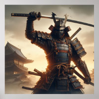 Samurai Krieger in dunkler Rüstung mit dramatische