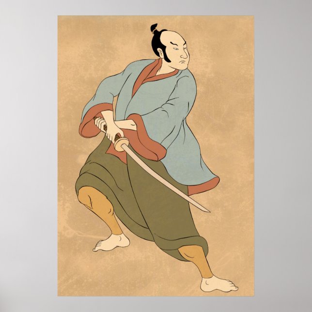 Samurai-Krieger mit Katana-Schwertkampf Poster (Vorne)