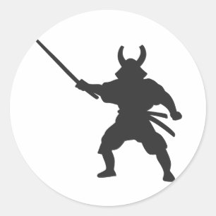 Samurai-Krieger mit Schwert - Hintergrundfarbe wäh Runder Aufkleber