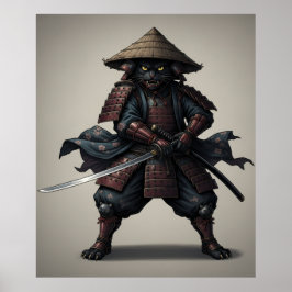Samurai-Krieger Schwarze Katze  Poster