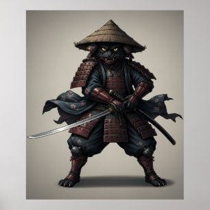 Samurai-Krieger Schwarze Katze Poster