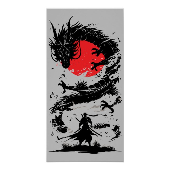 Samurai-Krieger und Drachenkampf Poster (Vorderseite)
