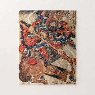 Samurai-Krieger Vintage-Holzblock-Ukiyo-e Puzzle