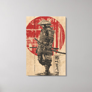 Samurai-Krieger Wabi Sabi Kunst Vintage Rote Son Leinwanddruck