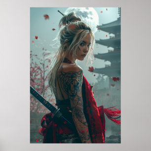 Samurai-Kriegerin mit Katana — japanische Kultur Poster