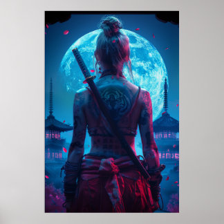 Samurai-Kriegerin mit Katana – japanische Kultur Poster