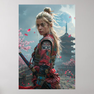 Samurai-Kriegerin mit Katana – japanische Kultur Poster