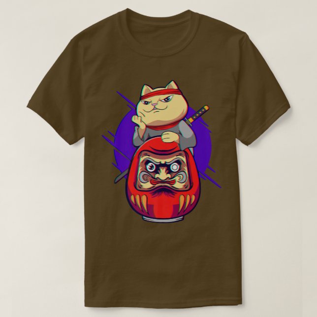 Samurai Maneki Neko Ninja Bushido Kawaii Daruma Ae T-Shirt (Design vorne)