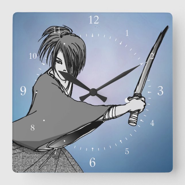 SAMURAI Manga Quadratische Wanduhr (Vorderseite)
