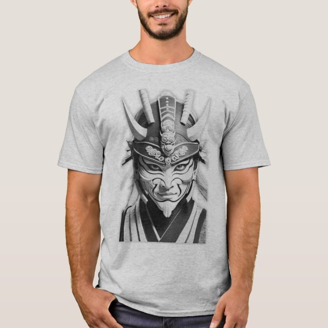 Samurai-Maske Graues T-Shirt (Vorderseite)