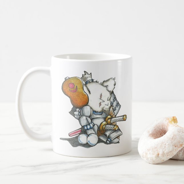 Samurai-Maus in der Rüstungs-Tasse Kaffeetasse (Mit Donut)
