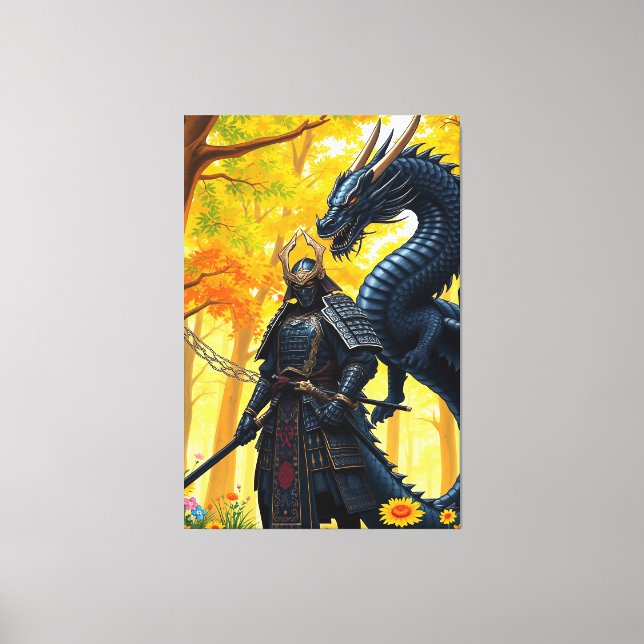 Samurai mit Dragon Leinwanddruck (Vorderseite)